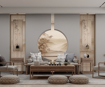 New Chinese Style A Living Room-ID:104250953