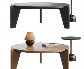 VITRA现代中古风实木圆形子母茶几组合-ID:853697066