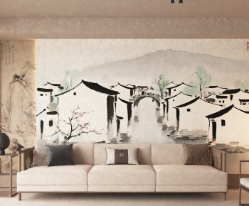 New Chinese Style TV Wall-ID:373775017