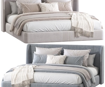 现代布艺双人床组合3D模型