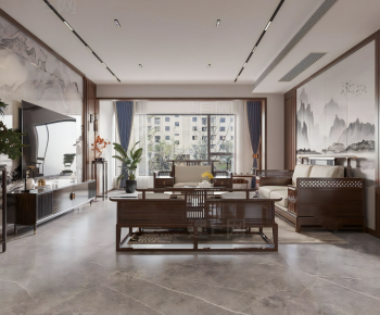 New Chinese Style A Living Room-ID:386673936