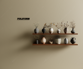 poliform侘寂风陶罐干枝插花组合-ID:955461986