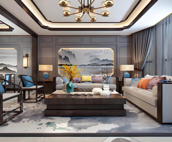 New Chinese Style A Living Room-ID:785383944