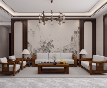 New Chinese Style A Living Room-ID:943989846