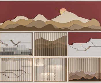 New Chinese Style TV Wall-ID:132673032