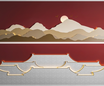 New Chinese Style TV Wall-ID:676136974