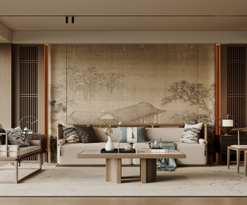 New Chinese Style A Living Room-ID:718857053