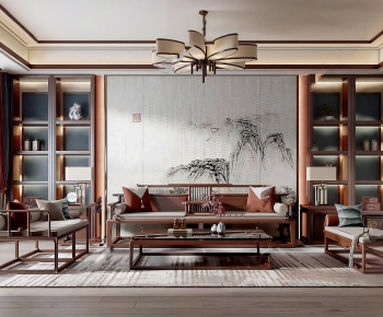 New Chinese Style A Living Room-ID:718369012