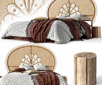 Wabi-sabi Style Double Bed-ID:365114932