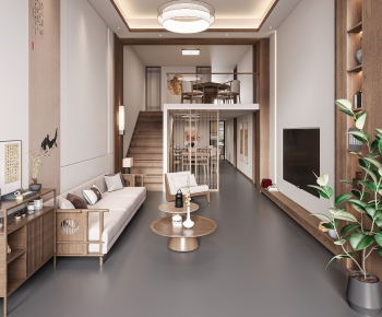 New Chinese Style A Living Room-ID:967618946