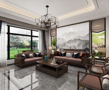 New Chinese Style A Living Room-ID:725641016