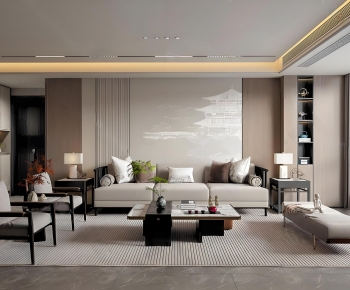 New Chinese Style A Living Room-ID:866355902