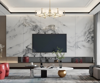 New Chinese Style A Living Room-ID:986285923