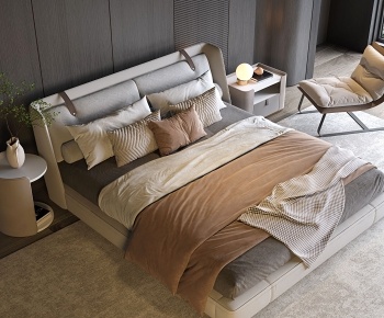 现代布艺双人床3D模型