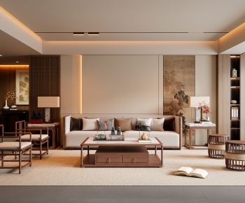 New Chinese Style A Living Room-ID:444019084