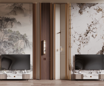 New Chinese Style TV Wall-ID:693349829