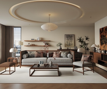 New Chinese Style A Living Room-ID:726469047