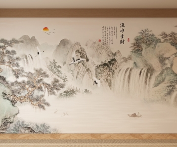 New Chinese Style TV Wall-ID:309196006