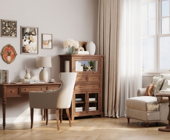 American Style Computer Desk And Chair-ID:415968897