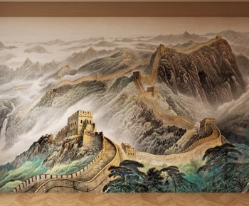 New Chinese Style TV Wall-ID:957365994