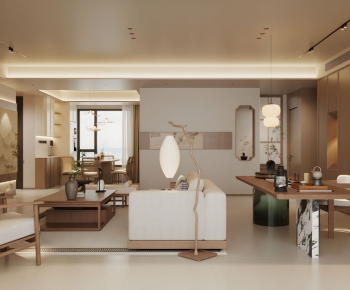 New Chinese Style A Living Room-ID:666707996