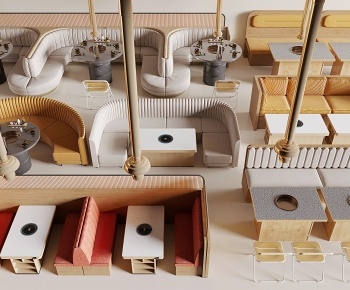现代餐厅卡座沙发餐桌椅组合3D模型