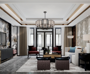 New Chinese Style A Living Room-ID:426740881