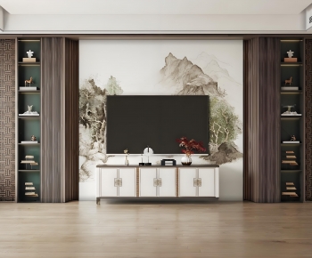 New Chinese Style TV Wall-ID:827730894