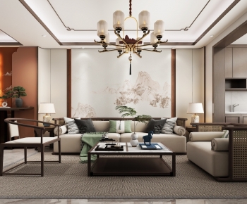 New Chinese Style A Living Room-ID:456826932