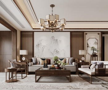 New Chinese Style A Living Room-ID:974219088