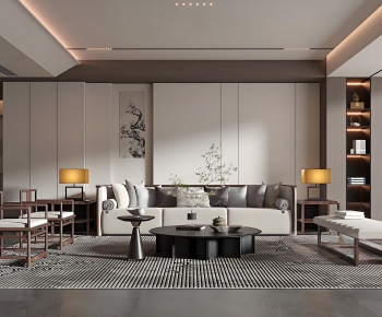 New Chinese Style A Living Room-ID:642086986