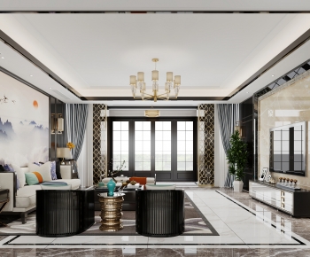 New Chinese Style A Living Room-ID:727339984