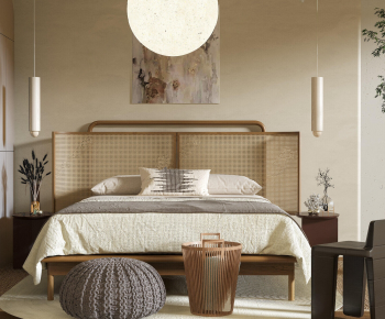 Wabi-sabi Style Double Bed-ID:852612972