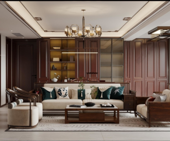 New Chinese Style A Living Room-ID:445667986