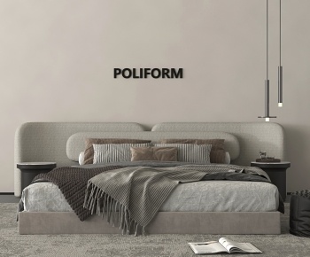 现代布艺双人床3D模型