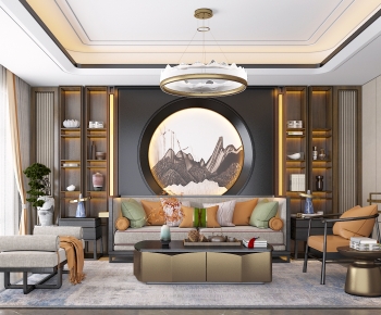 New Chinese Style A Living Room-ID:648166892