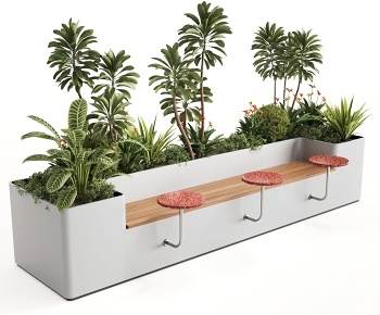 现代户外绿植箱公共休闲桌凳3D模型