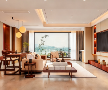 New Chinese Style A Living Room-ID:597846981