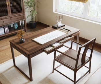 New Chinese Style Computer Desk And Chair-ID:820780047