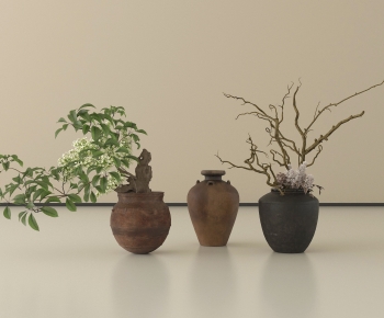 Wabi-sabi Style Potted Green Plant-ID:664637096