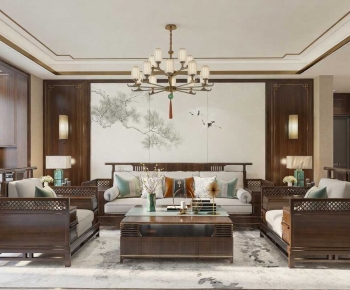 New Chinese Style A Living Room-ID:873656036