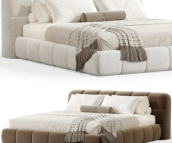 现代布艺双人床组合3D模型