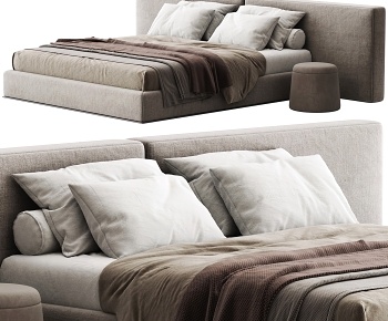 现代布艺双人床3D模型