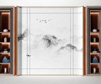 New Chinese Style TV Wall-ID:837754017