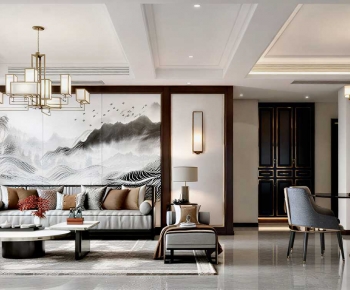 New Chinese Style A Living Room-ID:953743936