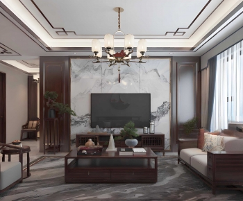 New Chinese Style A Living Room-ID:617127901