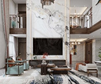 New Chinese Style A Living Room-ID:889089155