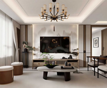 New Chinese Style A Living Room-ID:881747012