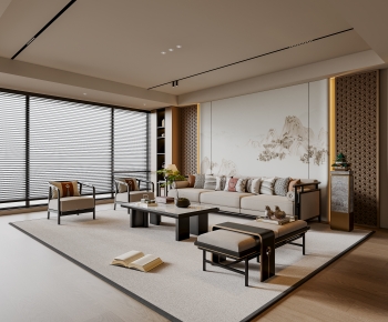 New Chinese Style A Living Room-ID:745909235