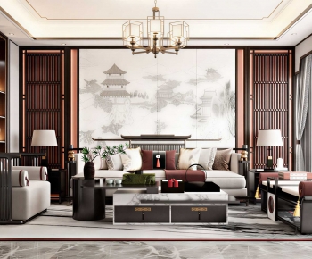 New Chinese Style A Living Room-ID:654493094